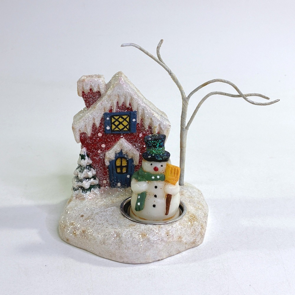 Midwest of Cannon Falls Snowman Candle Holder Red House Winter Village Decor
